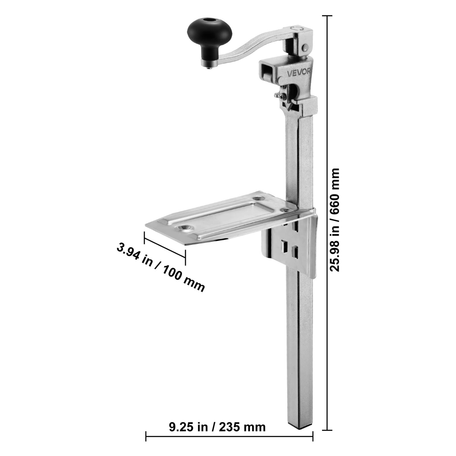 VEVOR  
3.94 in / 100 mm  
9.25 in / 235 mm  
25.98 in / 660 mm