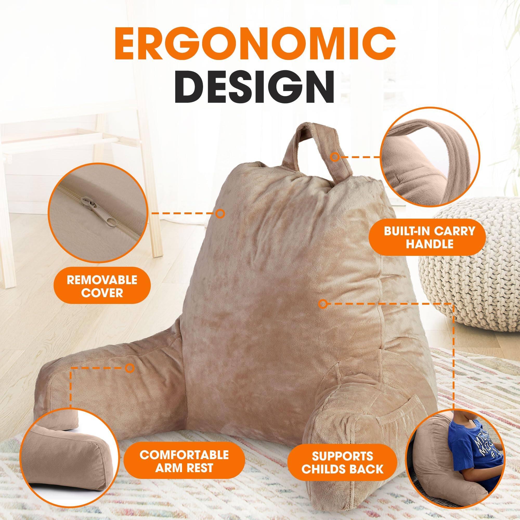 ERGONOMIC DESIGN
BUILT-IN CARRY HANDLE
REMOVABLE COVER
COMFORTABLE ARM REST
SUPPORTS CHILD'S BACK