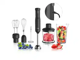 Rosewill - 6-in-1 Cordless Rechargeable Hand Blender - Stick, Beaker, Whisk, Chopper, Beater, Frother - Heavy Duty - Black