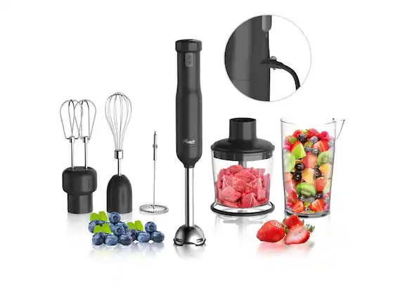 Front. Rosewill - Rosewill 6-in-1 Cordless Rechargeable Hand Blender - Stick, Beaker, Whisk, Chopper, Beater, Frother - Heavy Duty - Black - Black.