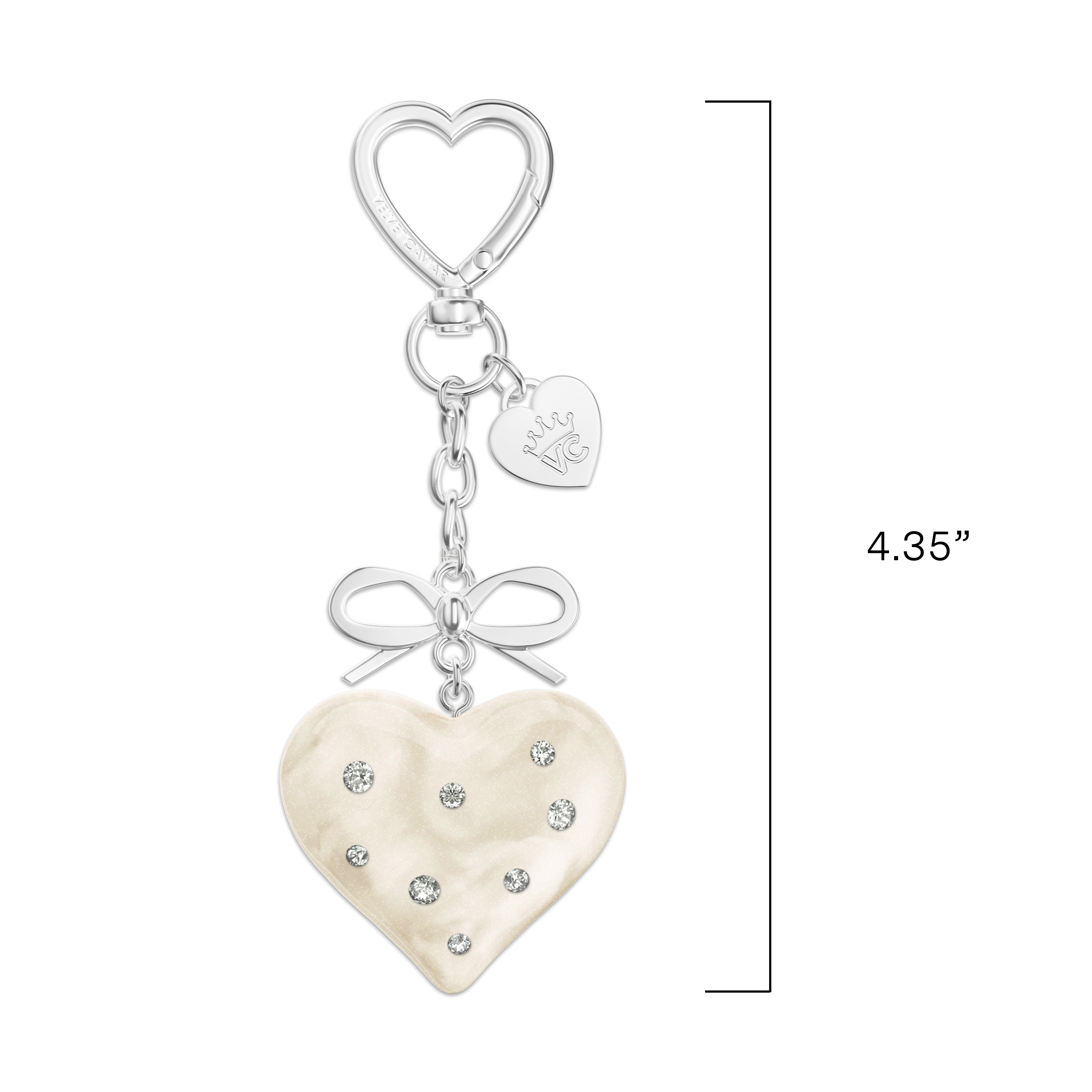 Alt View 1. VELVET CAVIAR - Tech & Bag Charm - Cream Crystal Heart.