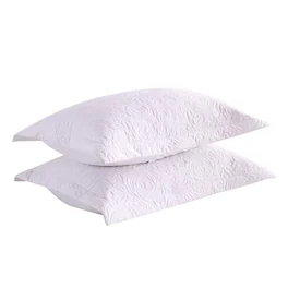 MarCielo - 2-Pack Embroidered Solid Color Pillow Shams Polyester - White