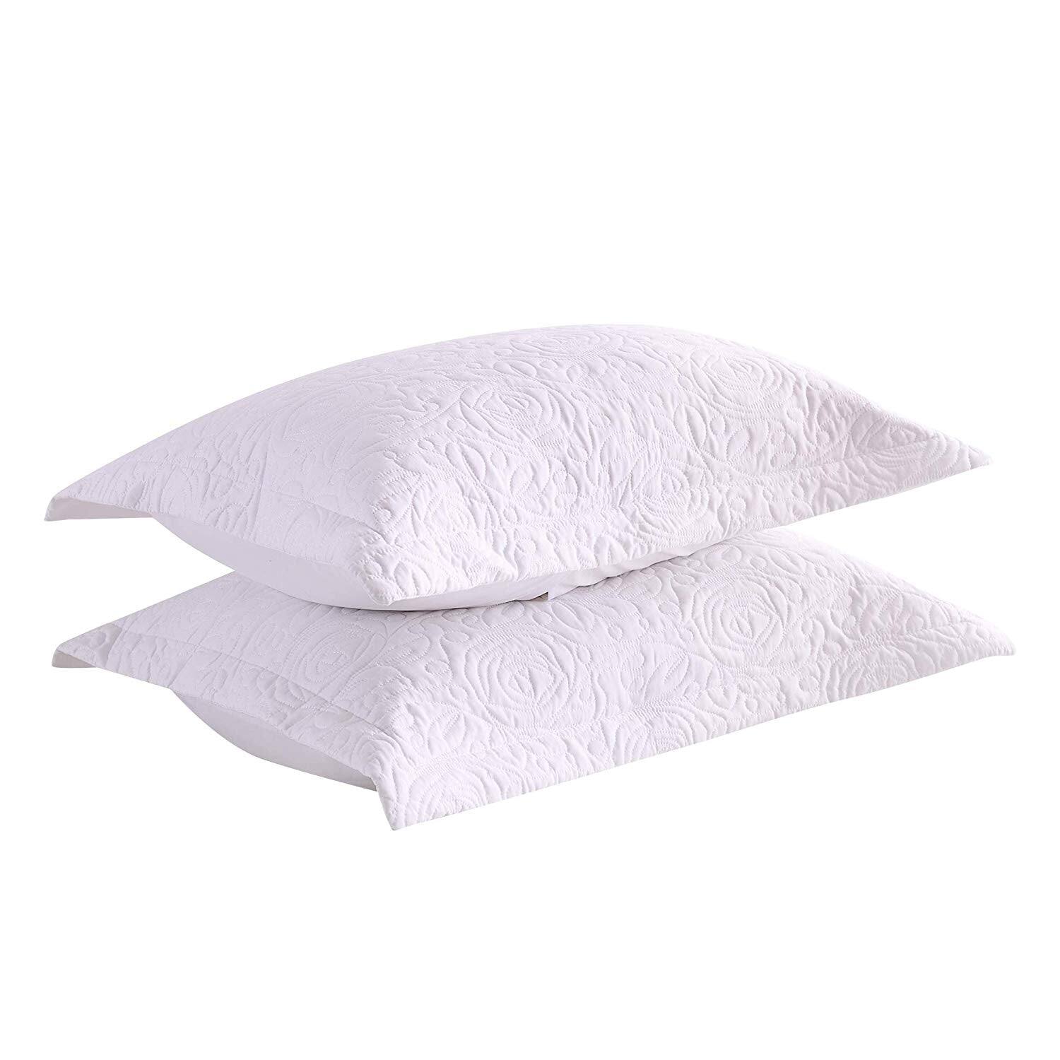 Front. MarCielo - 2-Pack Embroidered Solid Color Pillow Shams Polyester - White.