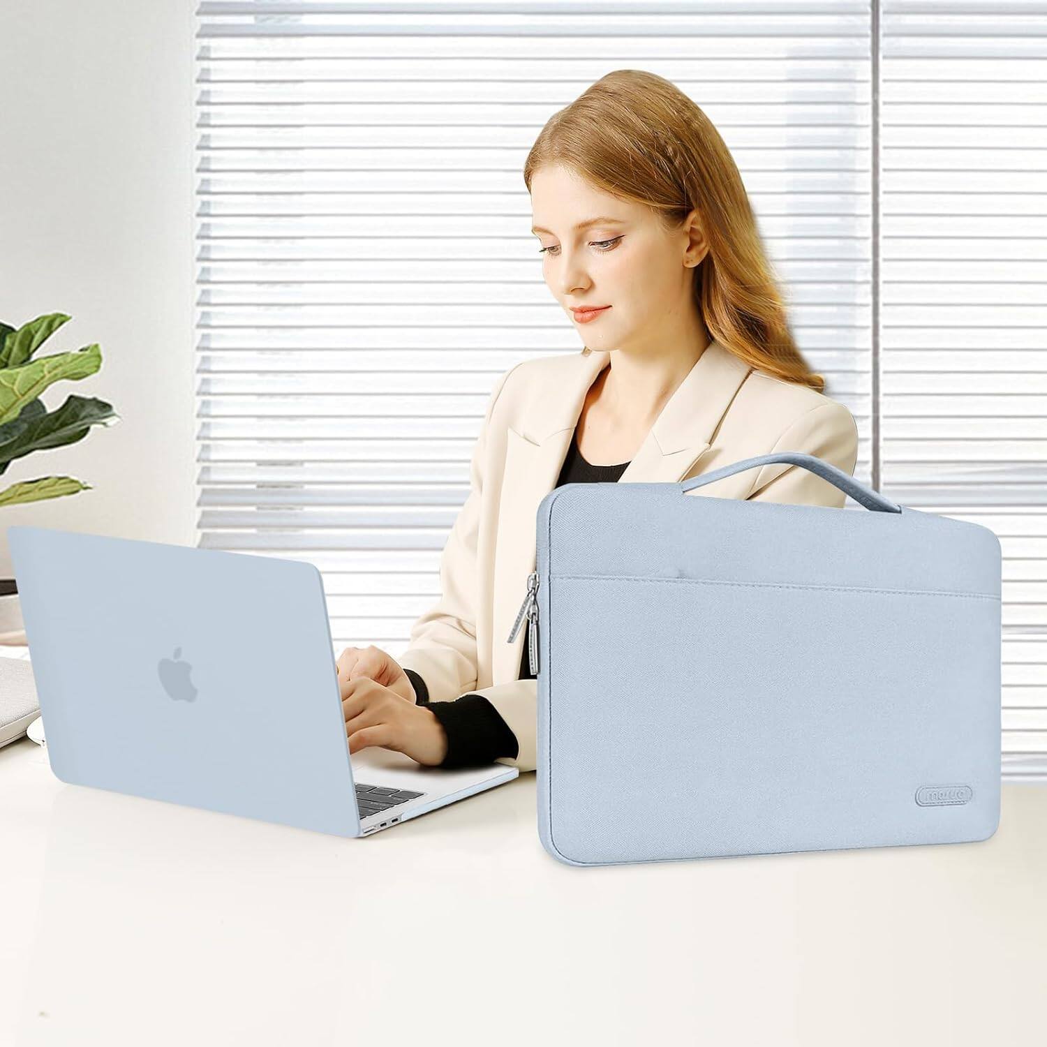 Alt View 3. mosiso - 5IN1 Kit for MacBook Air 13 inch Case M1 A2337 A2179 A1932 2021-2018, Case&Bag&Keyboard Skin&Webcam Cover&Screen Film - Baby Blue.