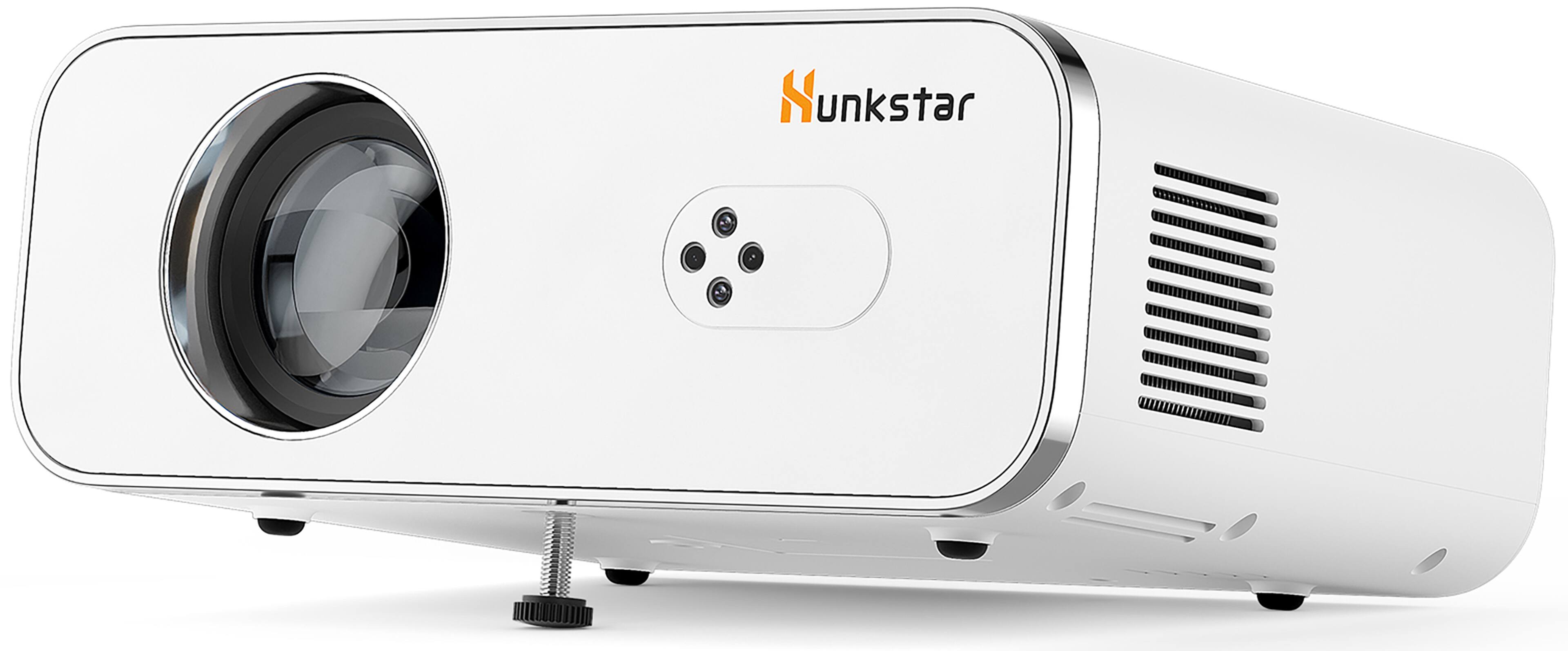 Angle. Hunkstar - Home Theater Projector, 1080P FHD 1000 ANSI, Auto Focus & 6D Keystone, 10W Speakers, WiFi 6 & Bluetooth, 4K Decoding - White.