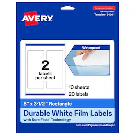 Avery - 8" x 3-1/2" Waterproof Rectangle Labels, 20 Labels - White