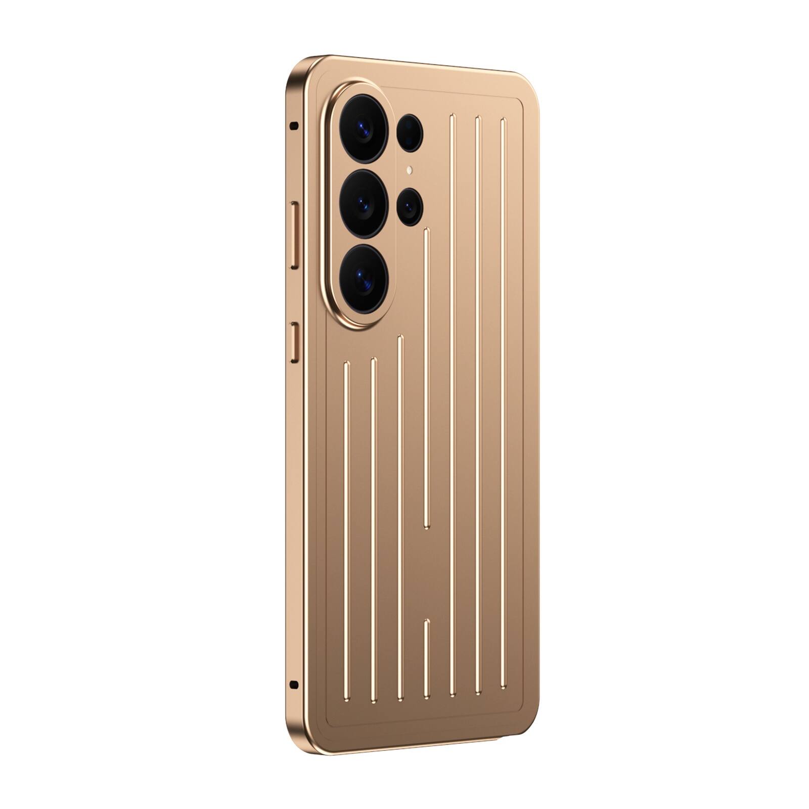 Angle. Dteck - Full Body Case for Samsung Galaxy S26 Ultra with Built-in Glass Screen Protector, Aluminum Alloy Bumper Rugged Cover - Gold.