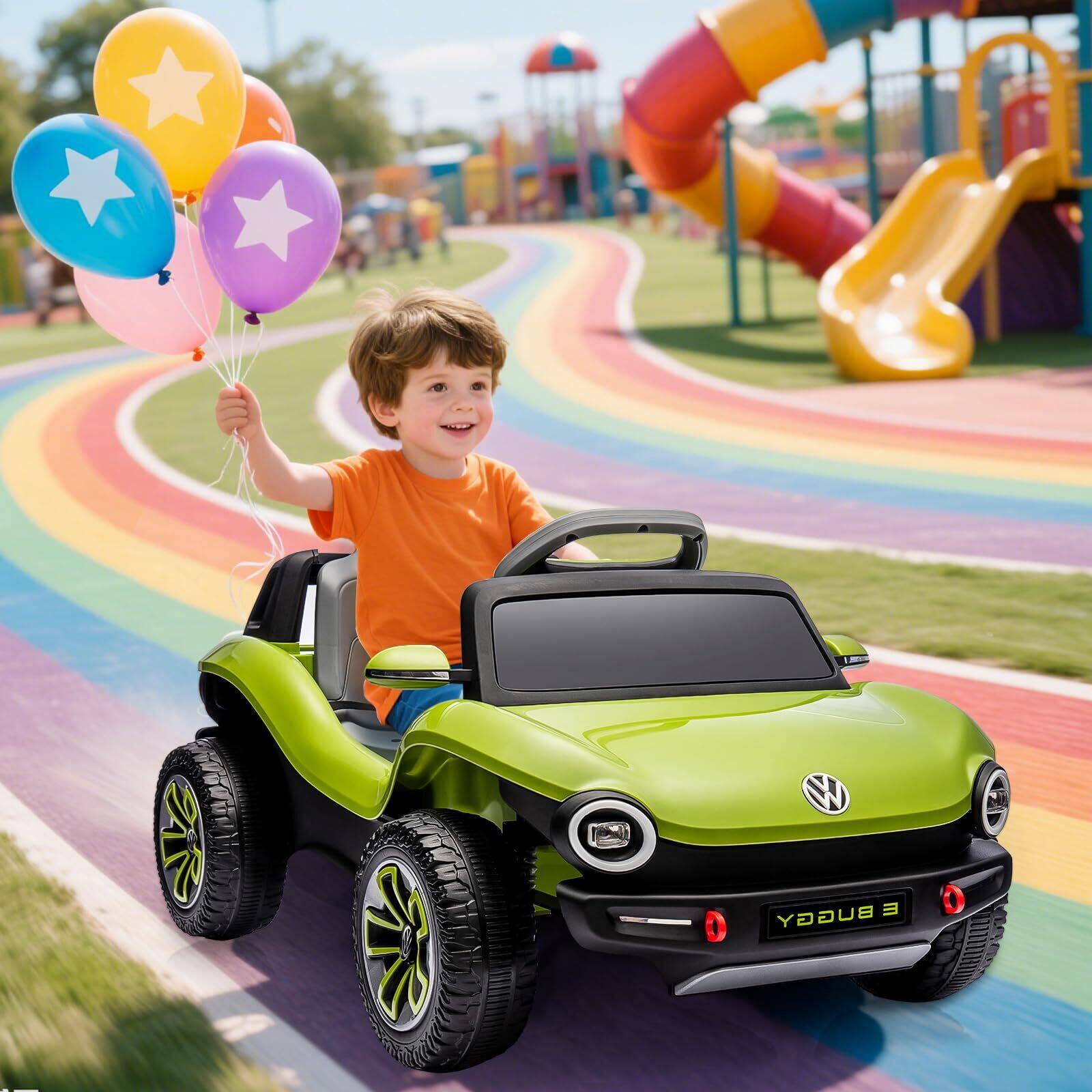 Alt View 5. Jojoka - Licensed Volkswagen Kids Electric Vehicle 12V Ride-On Toy with Remote Control - Green.