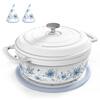 Front. Winado - 6-QT Vintage Blue Floral Enamel Dutch Oven with Matching Heat-Resistant Mitts & Pot Mat for Soups, Stews, and Braising - Blue Floral.
