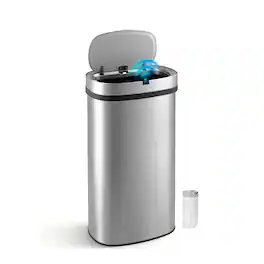 Innovaze - 18-Gal. Touchless Motion Sensor Kitchen Trash Can with Bonus 26 Trash Bags, Stainless Steel Oval Design - Silver