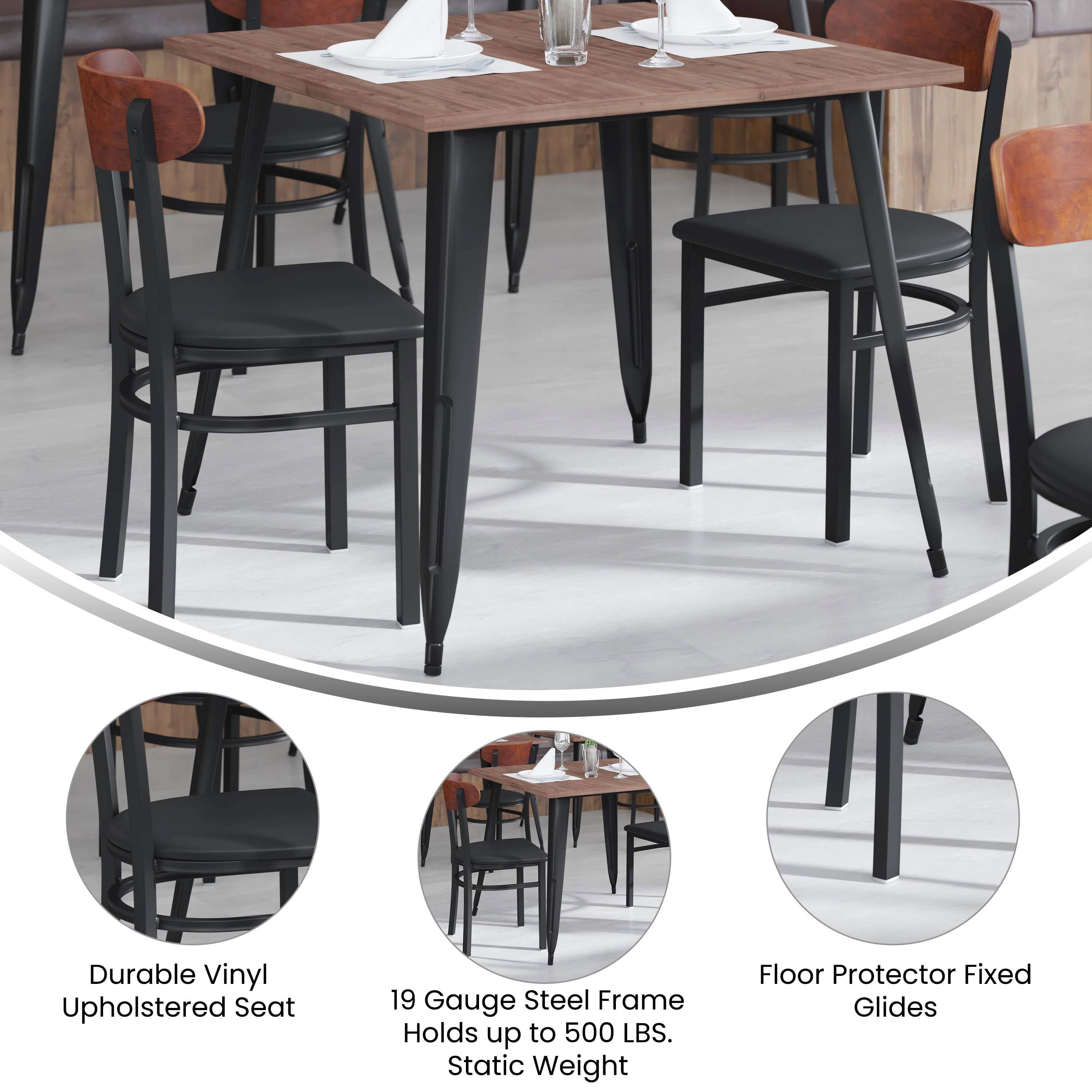 Durable Vinyl Upholstered Seat  
19 Gauge Steel Frame Holds up to 500 LBS. Static Weight  
Floor Protector Fixed Glides