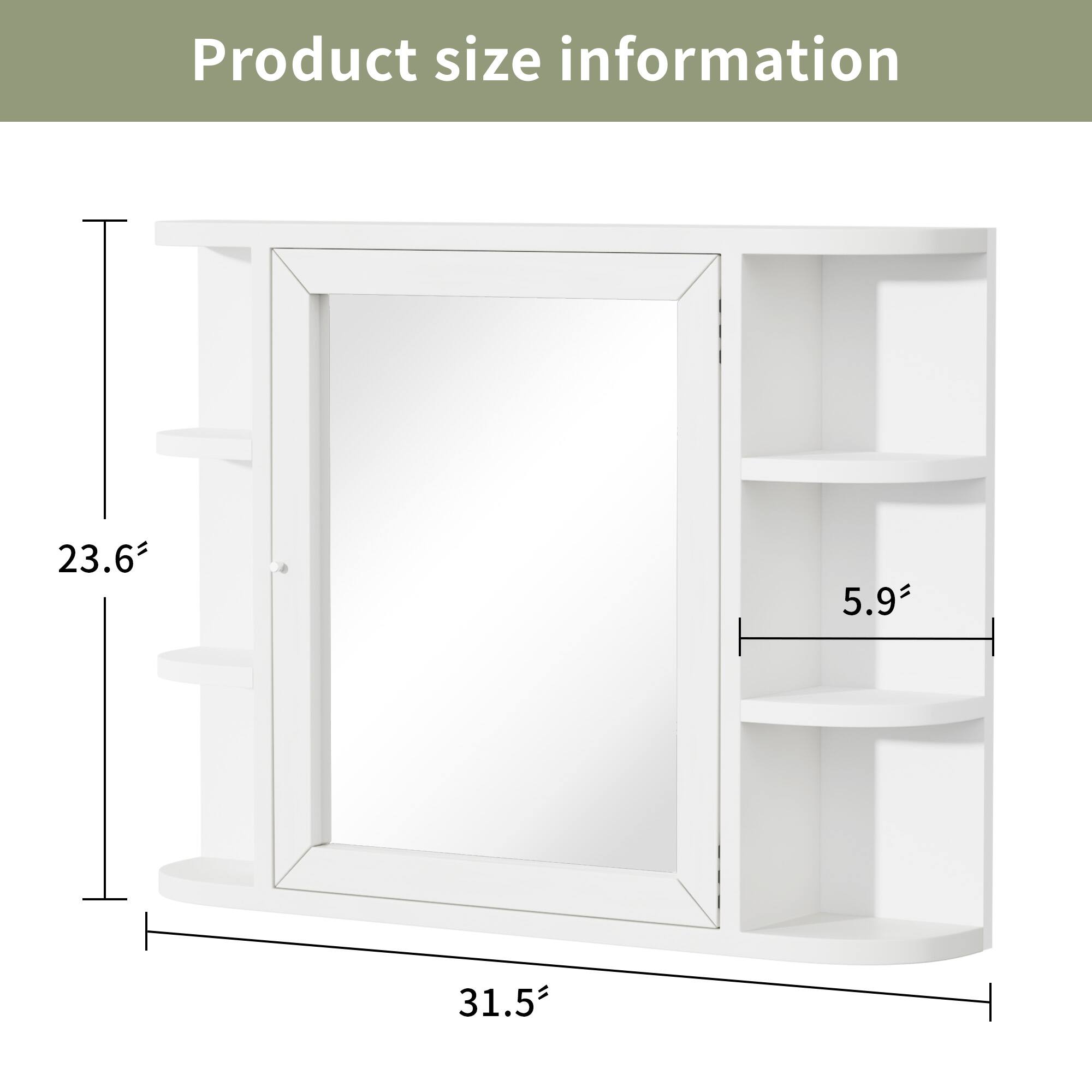 Product size information

- Height: 23.6"
- Width: 31.5"
- Shelf depth: 5.9"