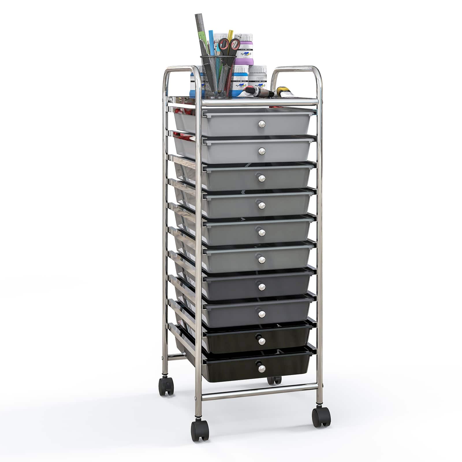 Ecooso - 10-Drawer Rolling Organizer Cart with Universal Casters, Mobile Drawer Unit for Craft Supplies and Home Use - Black & Gray