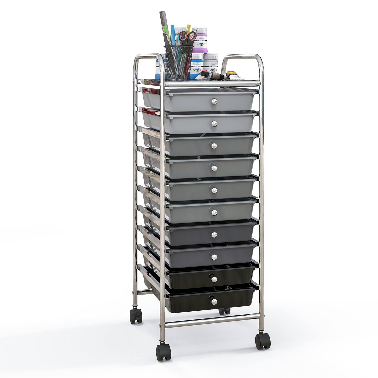 Front. Ecooso - 10-Drawer Rolling Organizer Cart with Universal Casters, Mobile Drawer Unit for Craft Supplies and Home Use - Black & Gray.