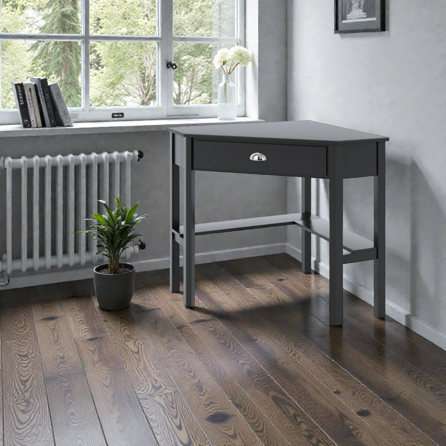 Hivvago - Compact Corner Workstation Desk Made of Wood - Black