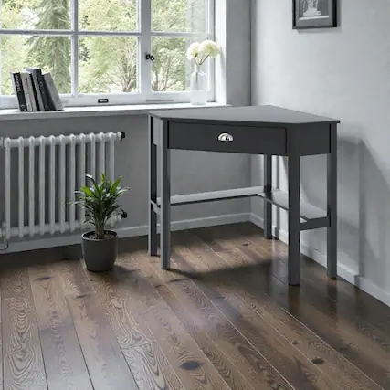 Front. Hivvago - Compact Corner Workstation Desk Made of Wood - Black.