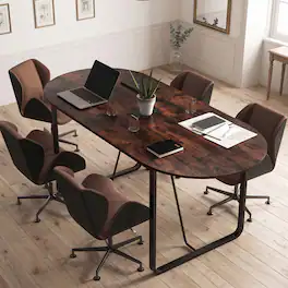 WELLFOR - 71" Oval Conference Table for 6-8 People, Industrial Executive Table with Cable Holes - Rustic Brown