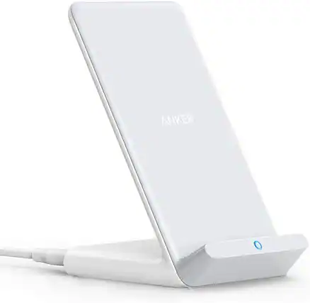 Front. Anker - Anker 313 Wireless Charger (Stand), Qi-Certified - White.