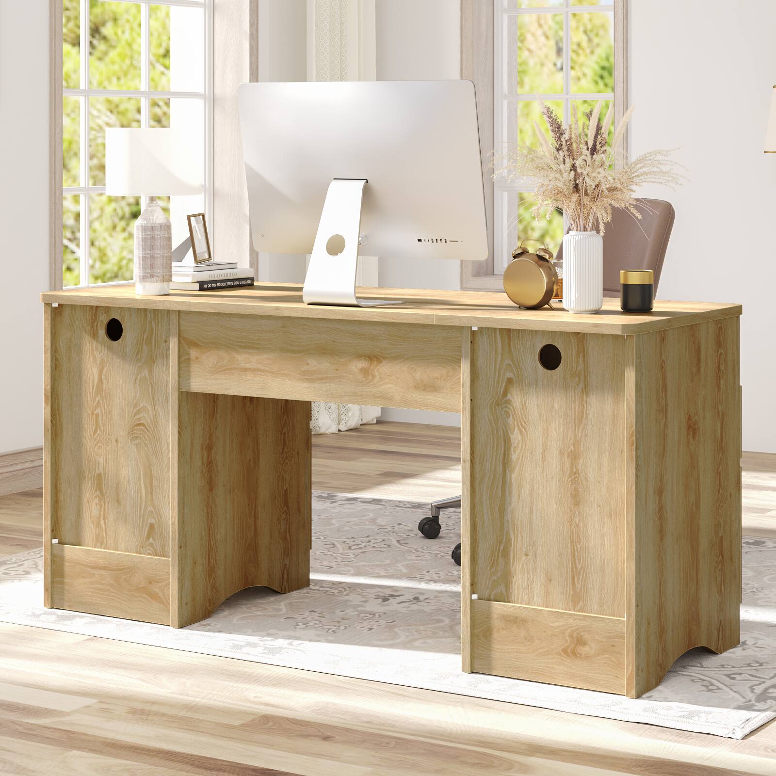 Alt View 2. Bestier - 59-inch Four Drawer Desk with Keyboard Tray & File Storage - Burlywood.