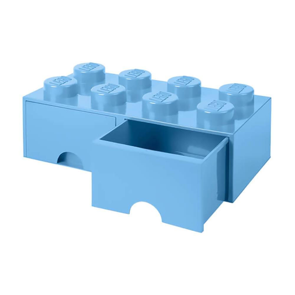 Front. Room Copenhagen - LEGO Brick Drawer, 8 Knobs, 2 Drawers, Stackable Storage Box, Light Blue - Blue.