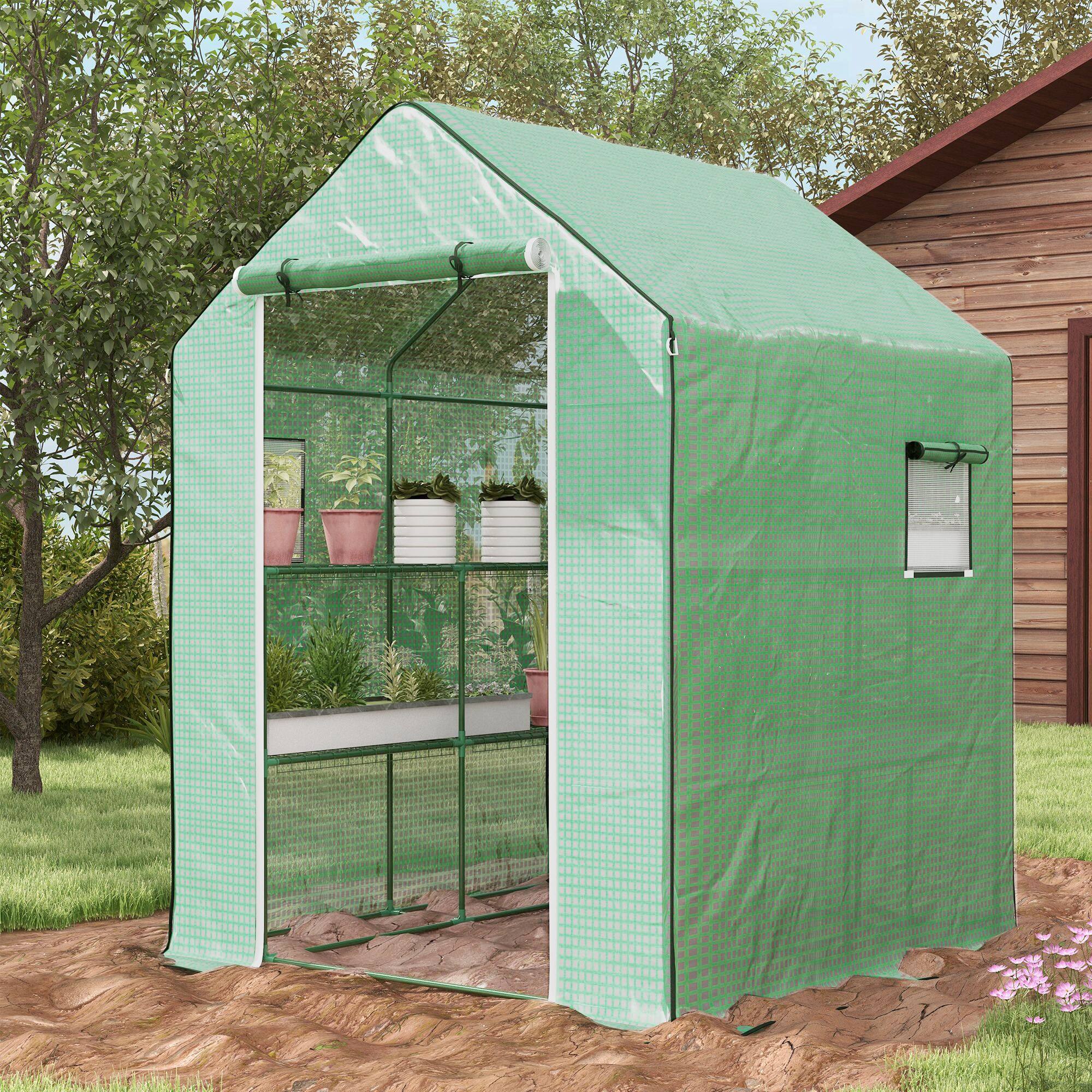 Alt View 1. Outsunny - 4.6' x 4.7' Portable Greenhouse, Water/UV Resistant Walk-In Small Outdoor Green House.