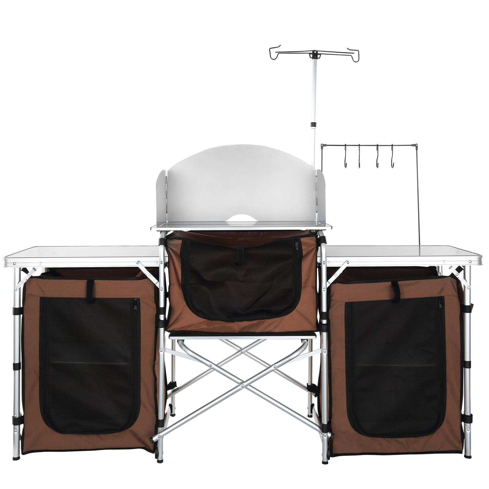 Alt View 5. VEVOR - Camping Kitchen Table, Folding Outdoor Cooking Table with Storage Carrying Bag, Aluminum Cook Station 3 Cupboard - Brown.