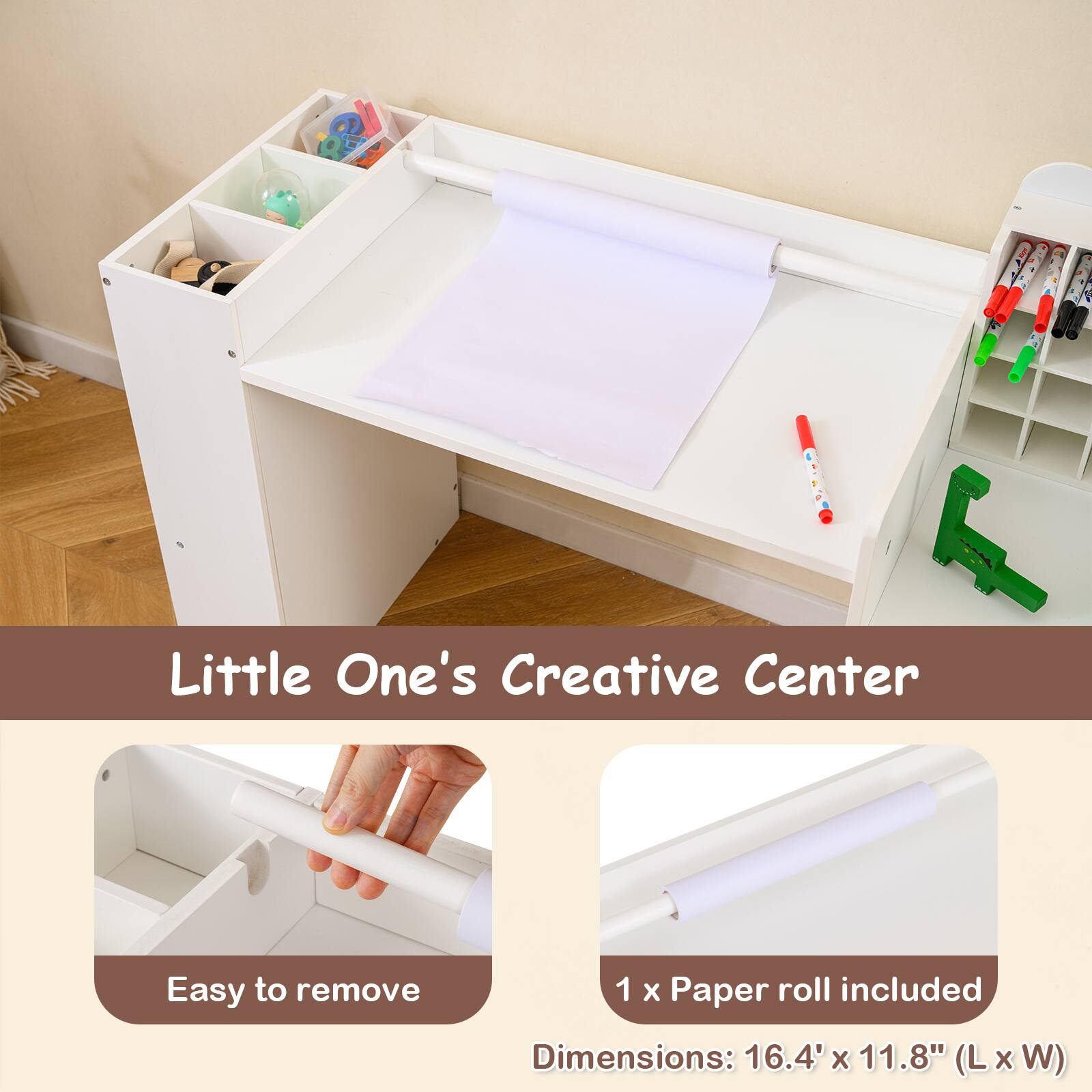 Little One's Creative Center  
Easy to remove  
1 x Paper roll included  
Dimensions: 16.4" x 11.8" (L x W)