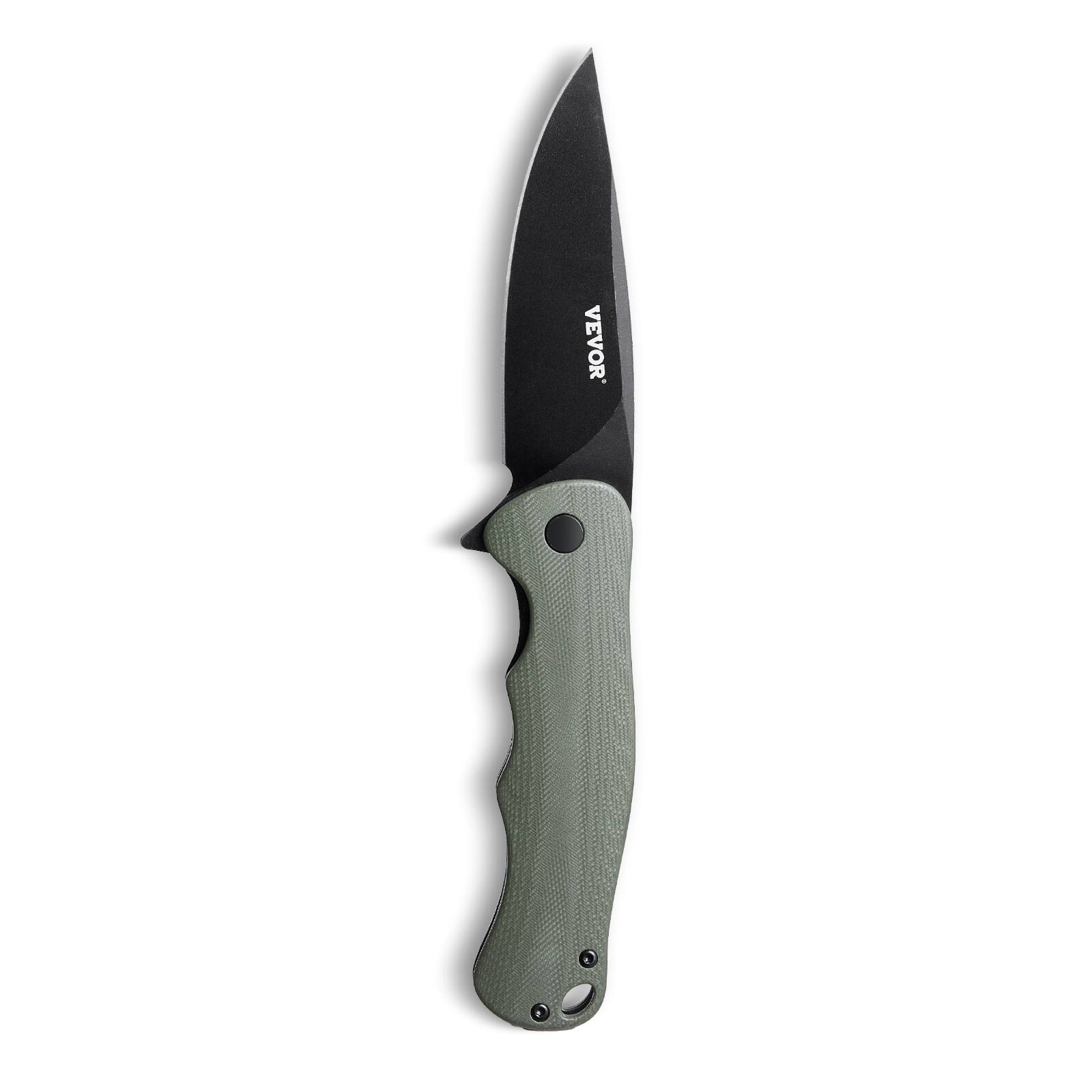 Alt View 5. VEVOR - Folding Pocket Knife, 3.5 in/8.8 cm D2 Steel Blade, G10 Handle Small EDC Knife with Pocket Clip - Green + Black.