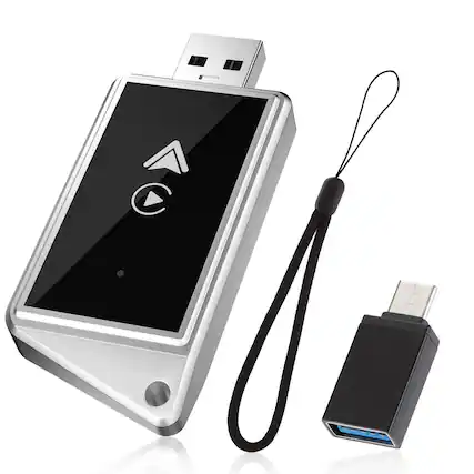 Front. WELSPO - 2-in-1 Carplay Wireless Adapter for iPhone and Android Phones - Black.