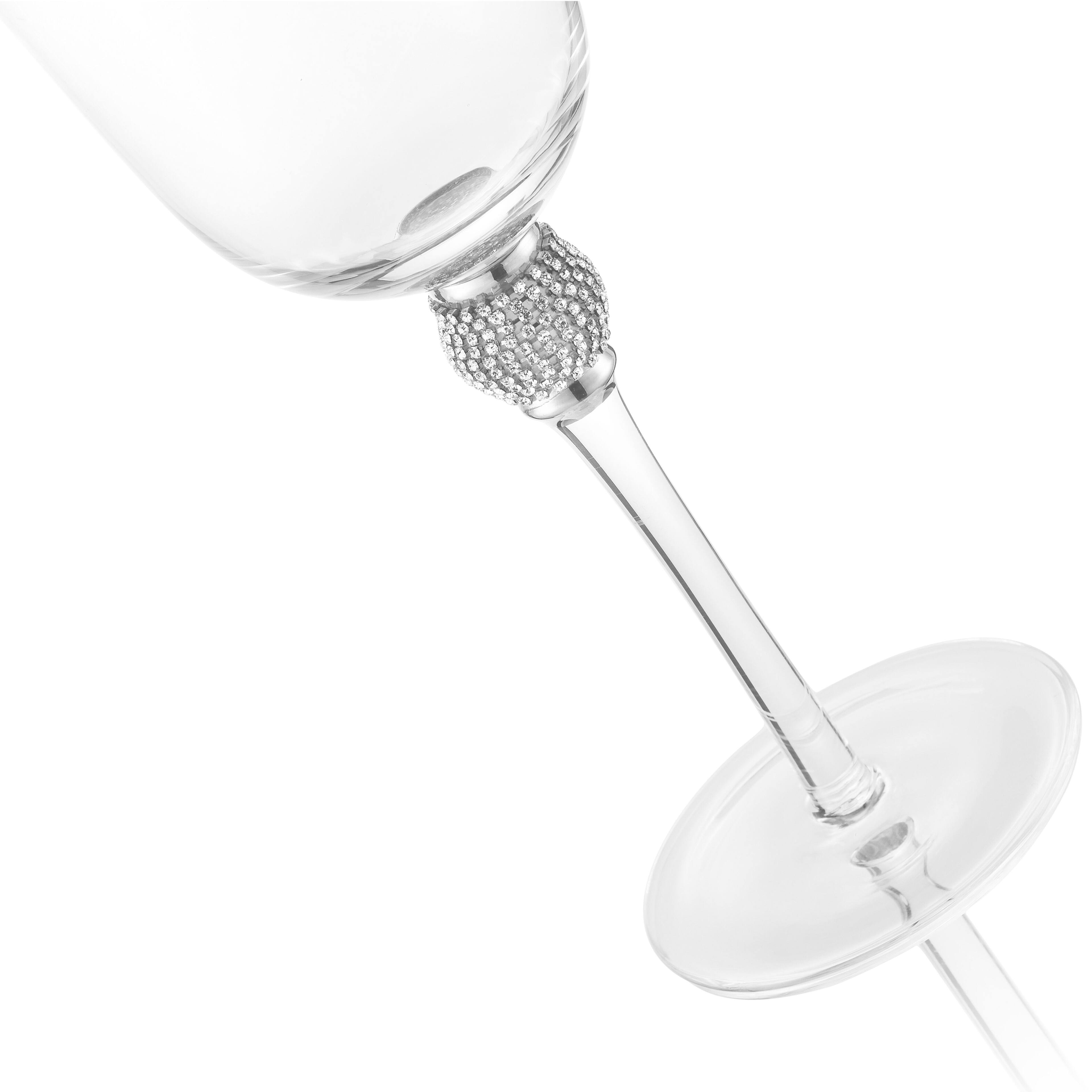 Alt View 8. Berkware - Premium Wine Glasses Set of 2 - Crystal Long Stem Wine Glass with Silver Rim & Rhinestone Design - 18 oz - Silver.