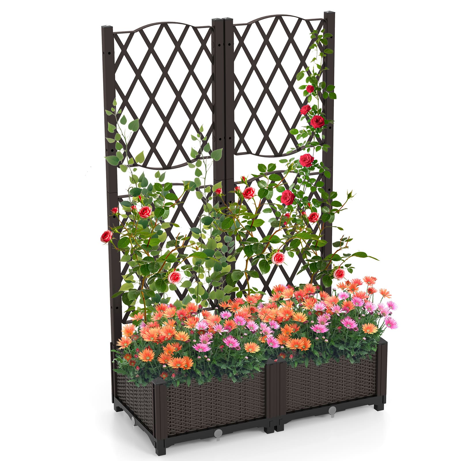 "Costway - Raised Garden Bed w/Trellis Planter Box for Climbing Plants 32"" x 16"" x 53"" - Brown" price history on PriceWatchPro