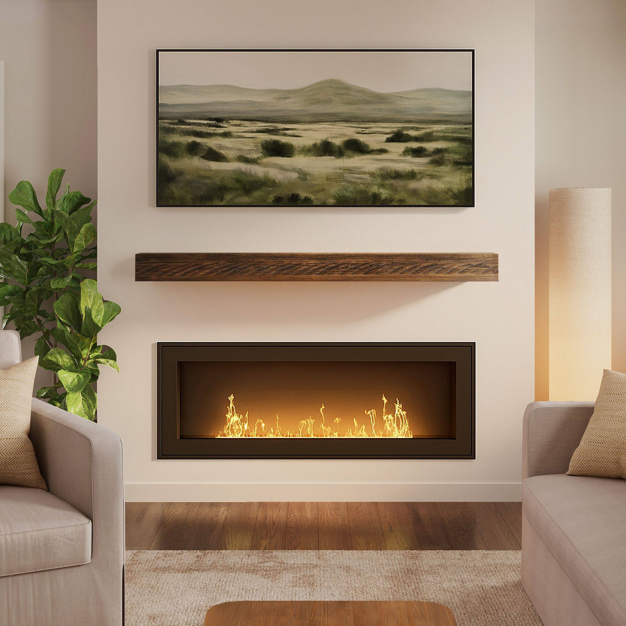 Alt View 1. Plank+Beam - Rustic Floating Shelf/Fire Beam (72in / 1829mm), Rustic Barnwood - Rustic Barnwood.
