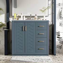 Loheer - 36 inch Bathroom Vanity with Sink Solid Wood Frame - Blue