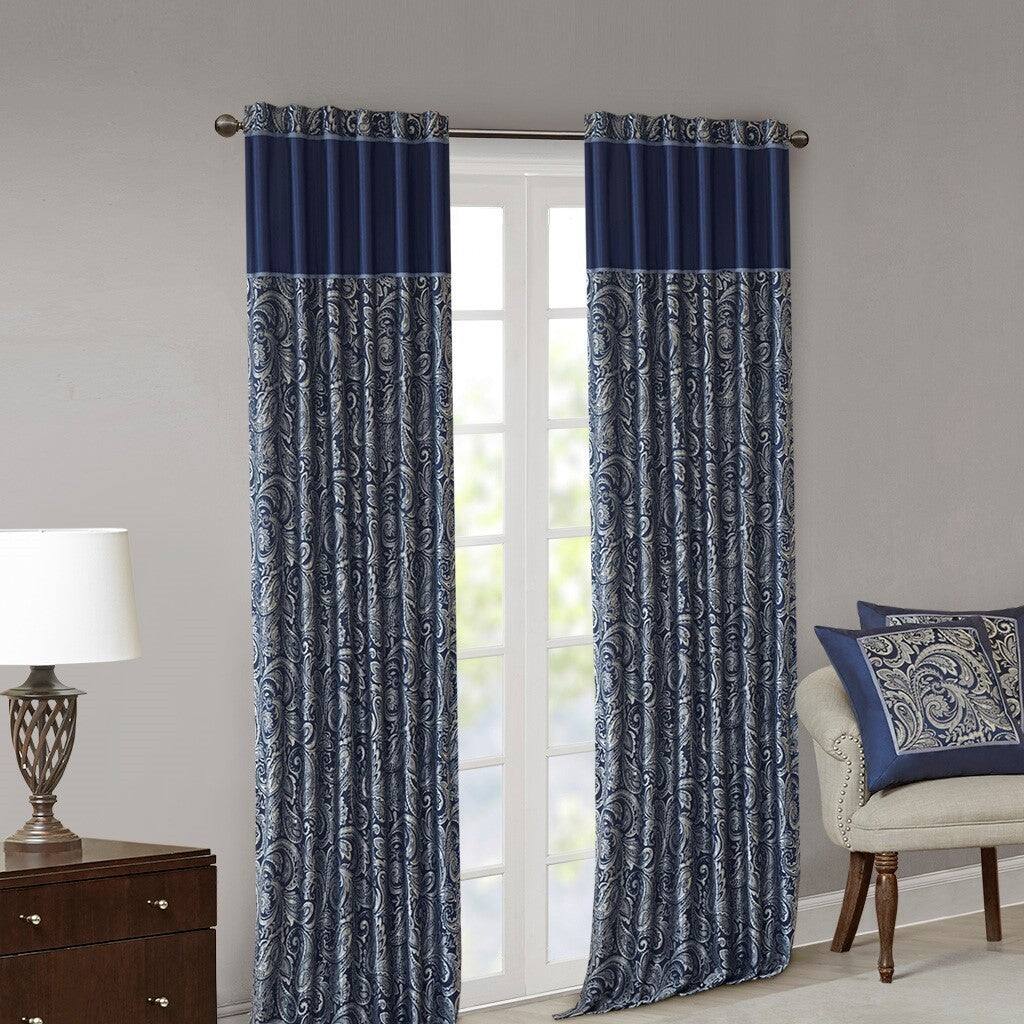 Alt View 1. BreeBe - Jacquard Curtain Panel Pair(2 Pcs Window Panels) - Navy.