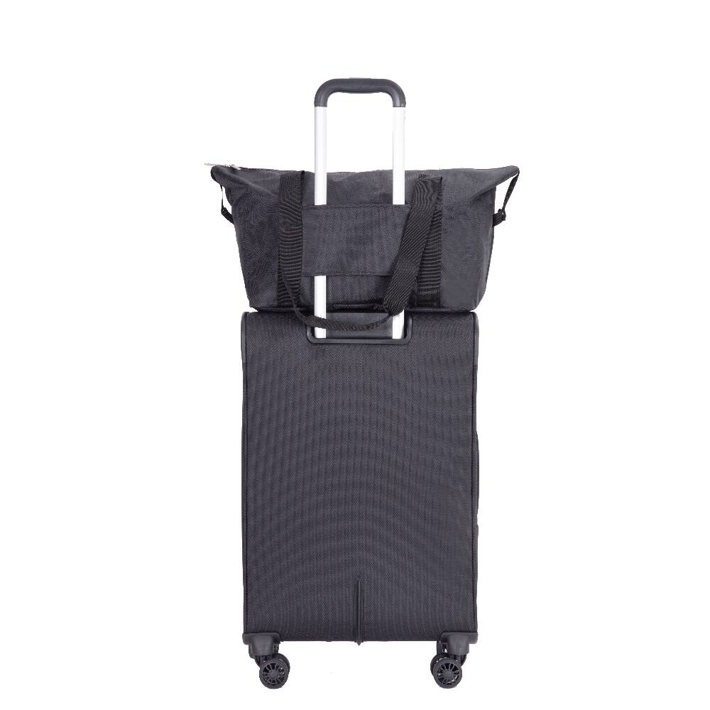 Left. Ropilly - Ropilly 5 Piece Luggage Set Softshell Suitcase with Spinner Wheels Terylene Polyester Black - Black.