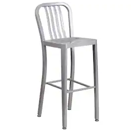 Emma + Oliver - Commercial Grade 30"H Colorful Metal Indoor-Outdoor Vertical Slat Back Barstool - Silver