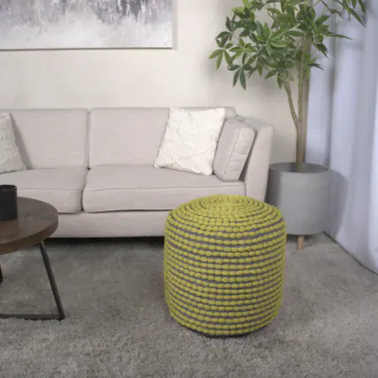 Front. GOODSILO - Water Resistant Handcrafted Cylindrical Pouf Ottoman for Indoor Use - Green.