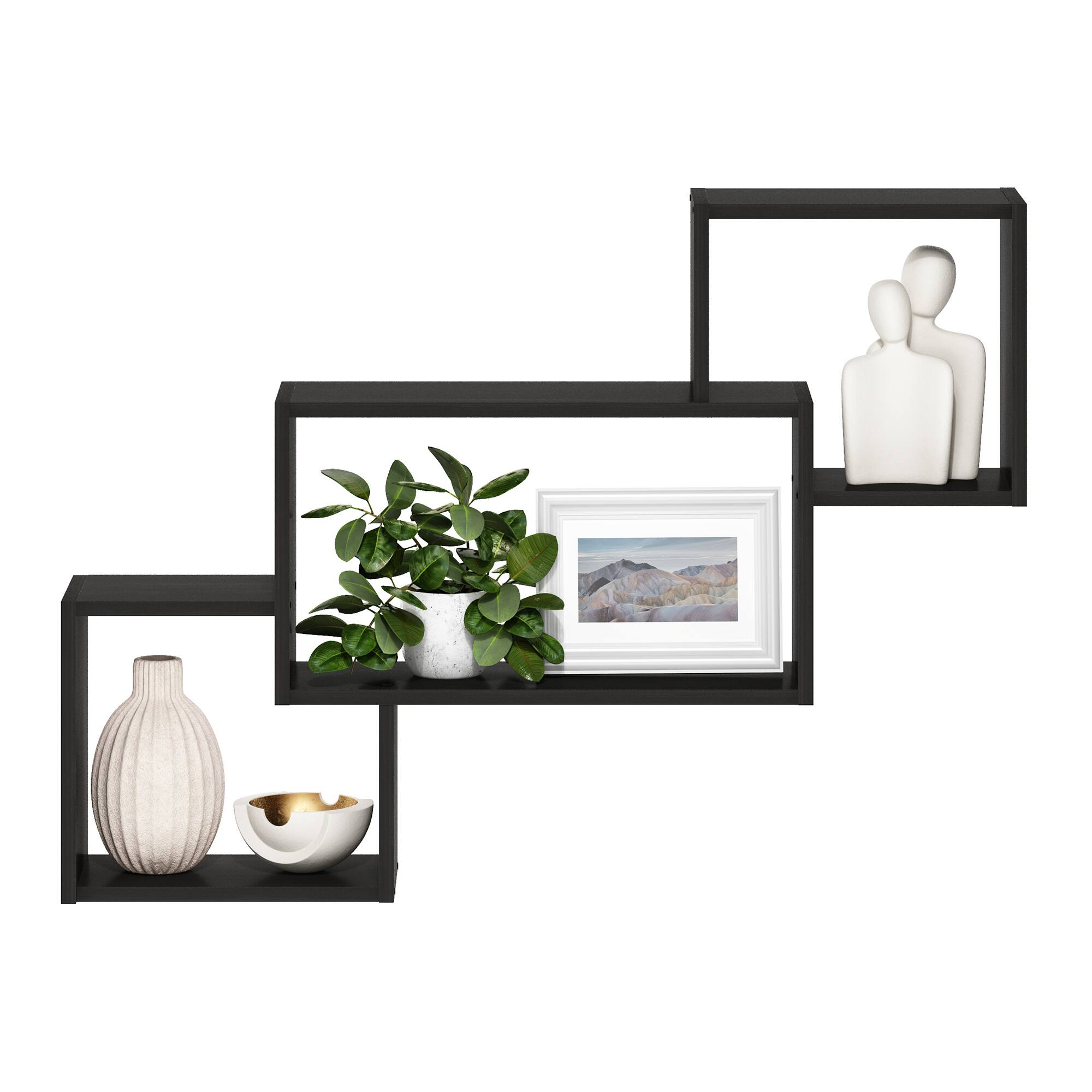 Alt View 4. Furinno - Rossi Interweave Wall Mount Floating Decorative Shelf, Set of 3 - Espresso.