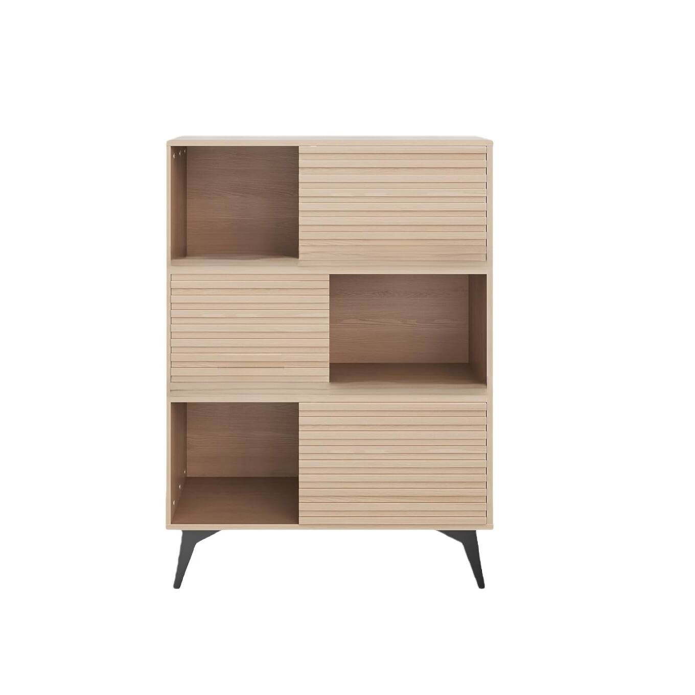 Front. GARVEE - Fluted Storage Cabinet with Sliding Doors, 43" Tall Cabinet - Natural Wood.