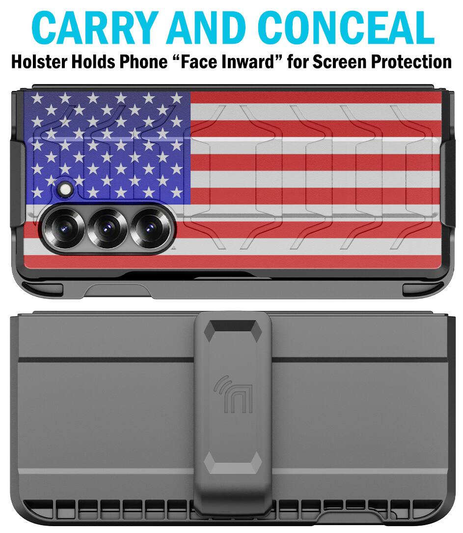 CARRY AND CONCEAL  
Holster Holds Phone "Face Inward" for Screen Protection