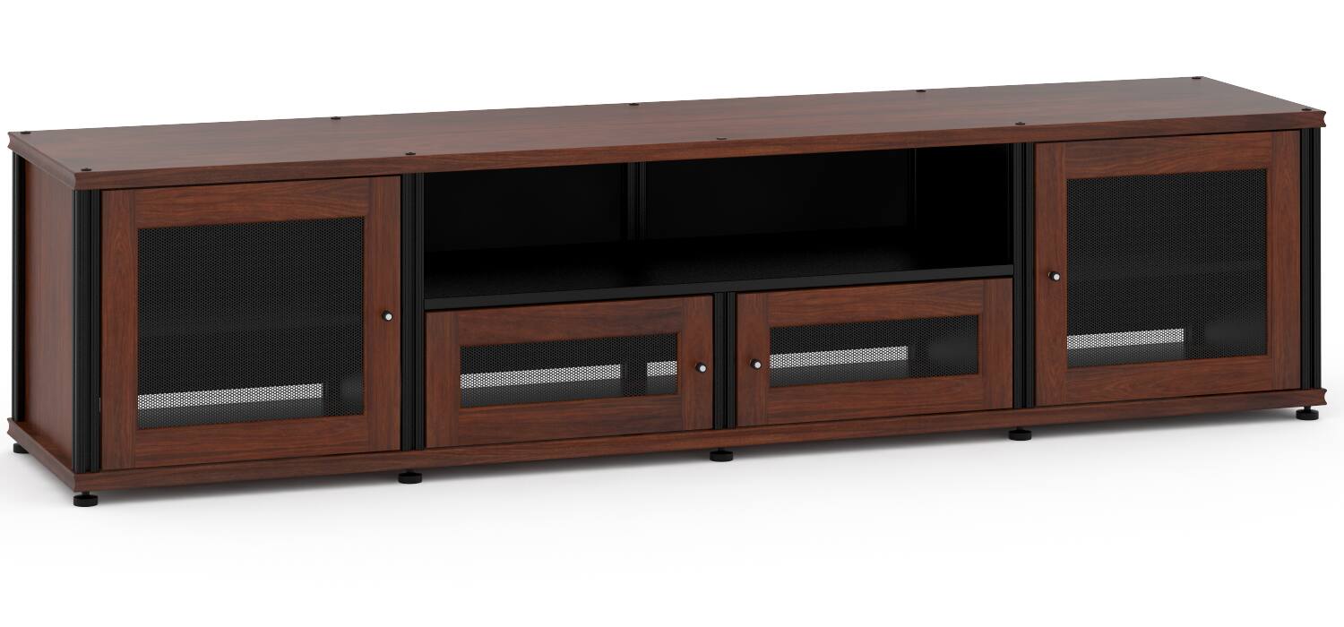 Front. Salamander Designs - Synergy TV/Media Cabinet Model 247- Walnut, Black Posts - Dark Walnut.