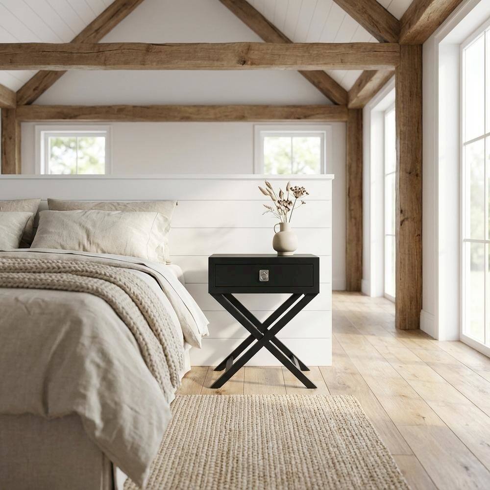 Alt View 2. FurniFact - Black Bedroom Nightstand with Clean Design and Sturdy Construction - Brown.