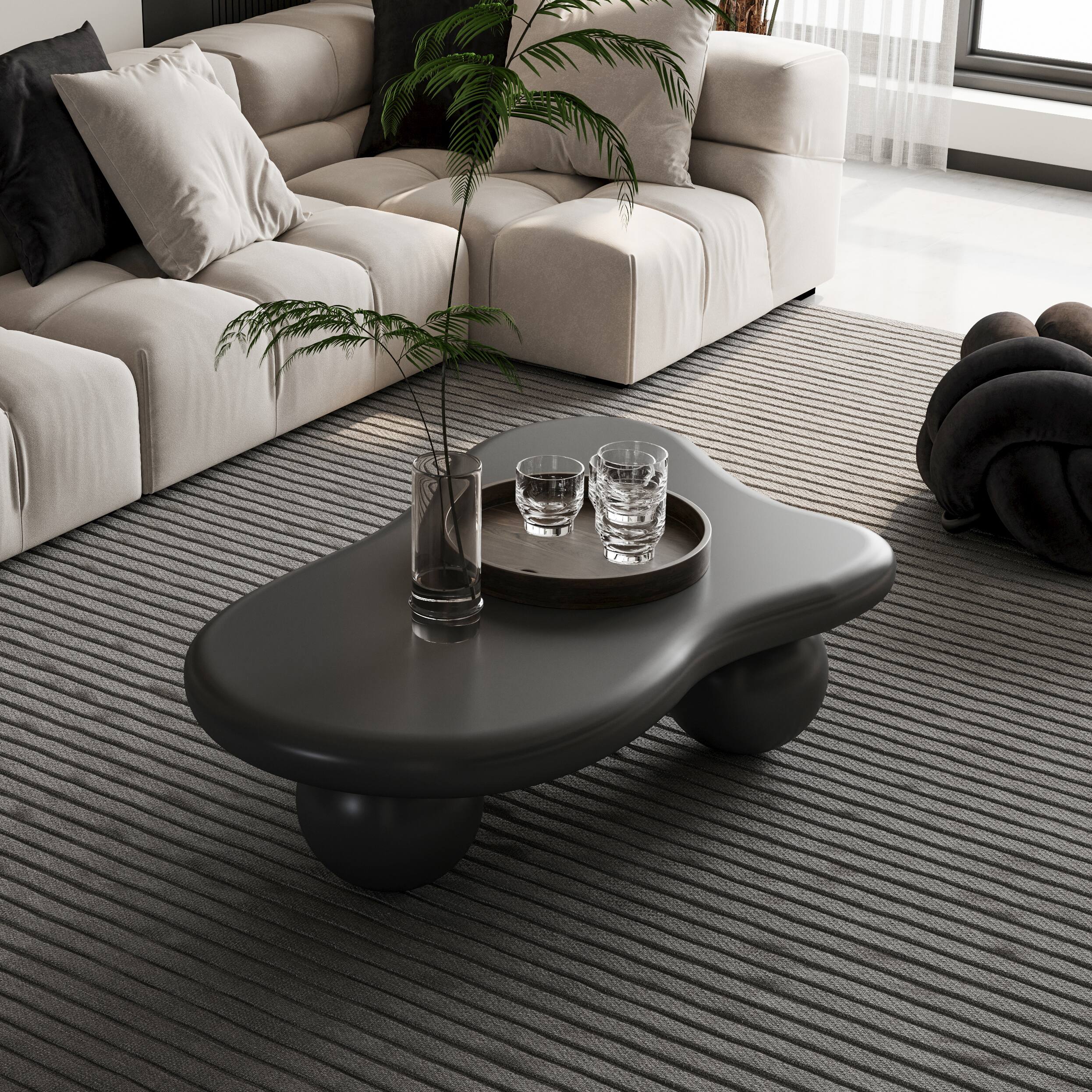 Left. Loheer - Loheer 40 Inch Cloud Coffee Table Black Irregular Low Profile Center Table - Black.