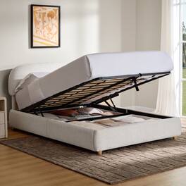 ModernMate - Upholstered Platform Bed with Adjustable Headboard, Hydraulic Lift Storage Bed - Gray-Queen