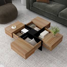 GOODSILO - Modern Extendable Square Coffee Table with Hidden Storage Compartments and Sliding Tabletop for Living Room - Brown