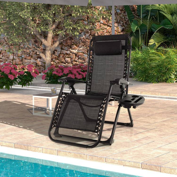 Left. SlickBlue - Zero Gravity Reclining Lounge Chair – Adjustable Seat with Cushion and Cup Holder - Black.