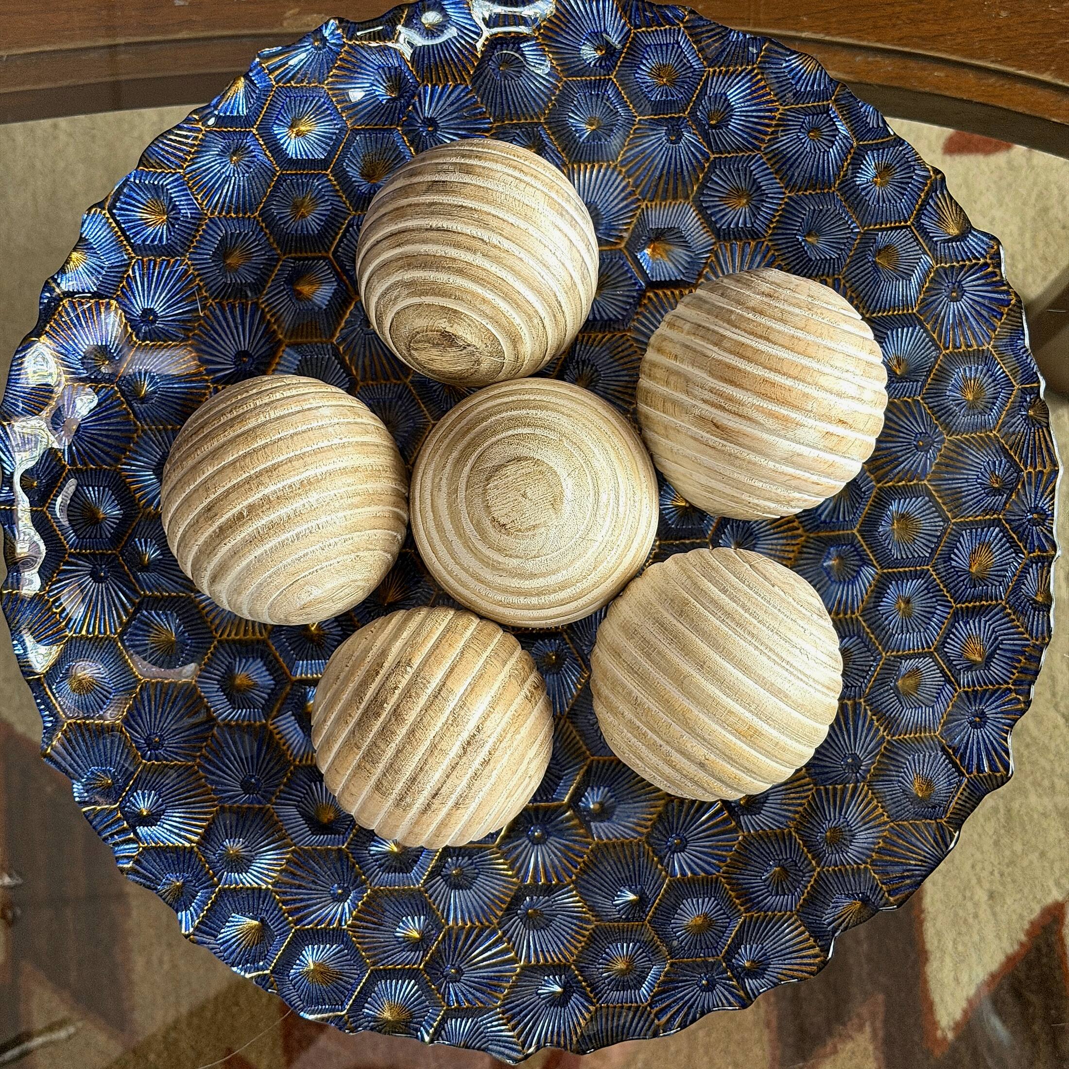 Alt View 6. PD Home & Garden - Set of 6 Whitewashed Wood Decorative Orbs 3 Inch Ridged Striped Bowl Fillers - White.