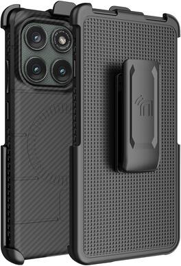 Nakedcellphone - Combo for Motorola Edge 2025 Phone - Case and Holster Belt Clip (Compatible with MagSafe) - Carbon Fiber