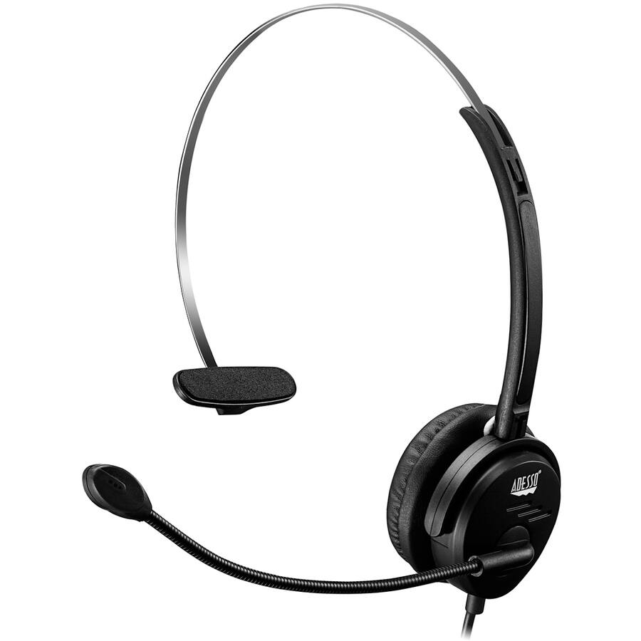 Alt View 5. Adesso - Adesso USB Single-Sided Headset with Adjustable Microphone- Noise Cancelling- Mono - USB - Wired - Over-the-head - 6 ft - Black.