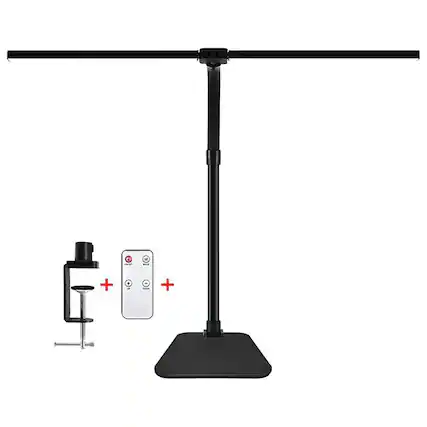 Front. Dazzed Corner - Double Head LED Desk Lamp, 24W Bright Light with Remote - Black.